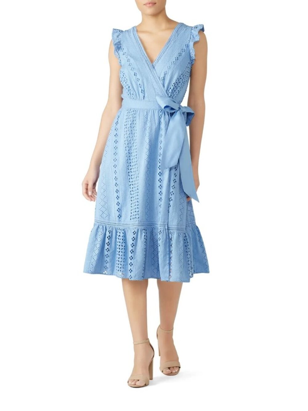 NEW J. Crew Blue All over Eyelet Wrap Midi Dress Flutter Slv lined womens sz 18 - Picture 13 of 16